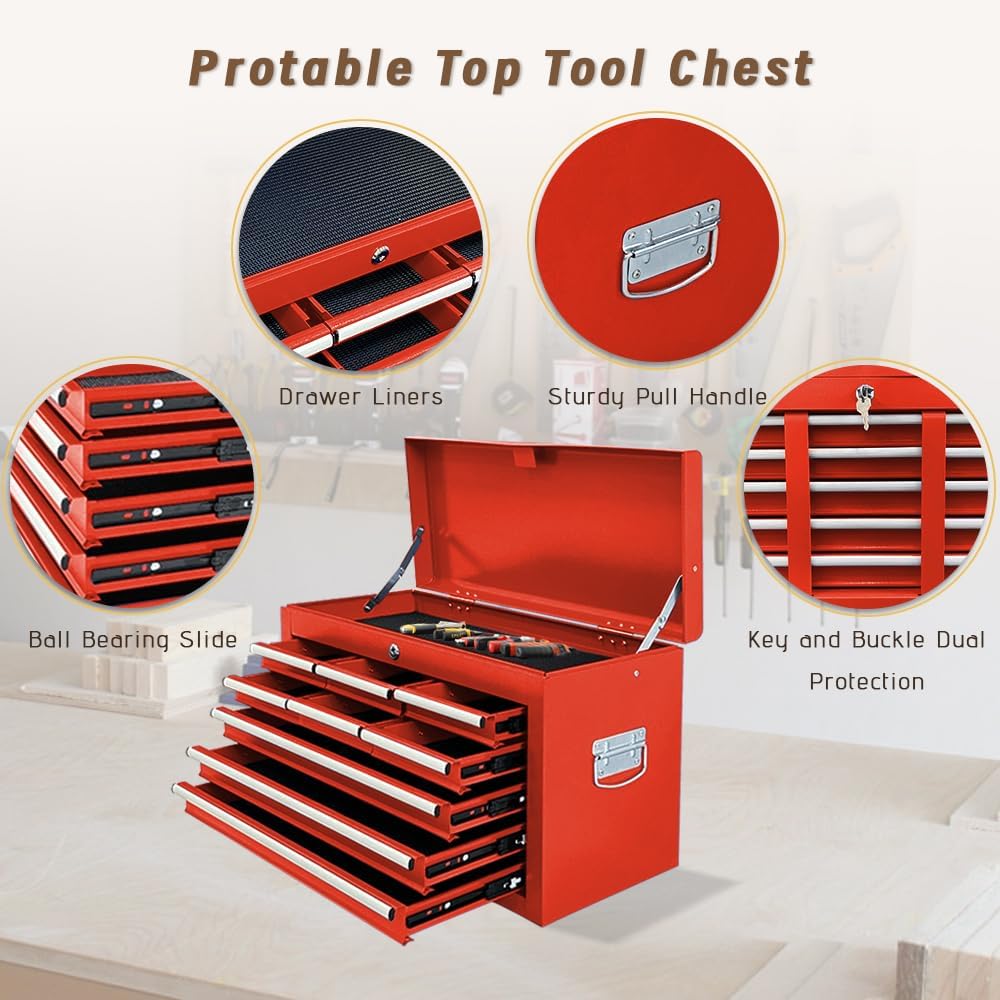 13-Drawer Double Doors Handle Rolling Tool Chest, 2 in 1 Detachable Rolling Tool Chests, Large Tool Boxes with Lock, Metal Standing Tool Cabinet for Garage Workshop(Red)