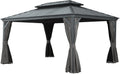 LifeSky 12x16 Hardtop Gazebo: Upgraded Metal Outdoor Shelter with Drainage System & Dual-Layer Steel Roof - Gray Patio Canopy with Curtains & Mosquito Netting for Garden Backyard & Vacation Rental Spa