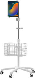 Medical Mobile Stand – CTA Heavy-Duty Medical Mobile Floor Stand & Accessories for iPad 7 – 9 Gen 10.2', 12.9' Pro, 11', Mini 5/6, Samsung A8 & Other 7-13-Inch Tablets - White (PAD-SHFSWAO)