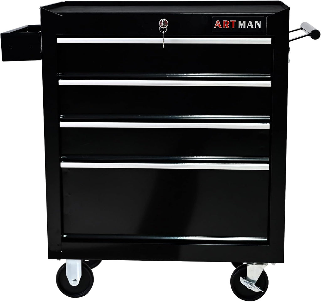 Campfun Rolling Tool Box, 4-Drawer Metal Tool Cart with Hanging Box, Storage Organizer Trolley with Interlock System, Multifunctional Mechanic for Garage, Warehouse, Workshop, Repair Shop, Black