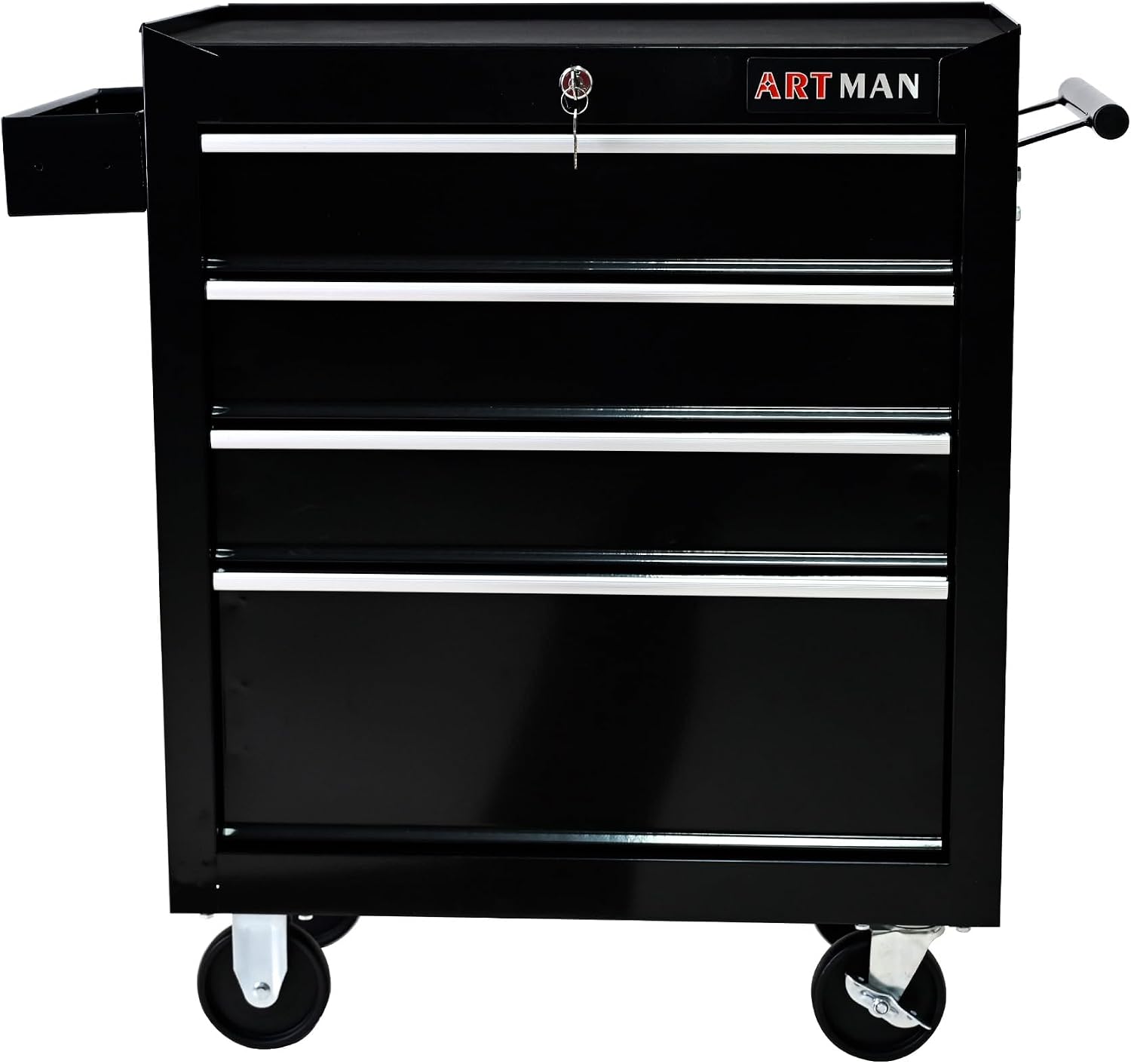 Campfun Rolling Tool Box, 4-Drawer Metal Tool Cart with Hanging Box, Storage Organizer Trolley with Interlock System, Multifunctional Mechanic for Garage, Warehouse, Workshop, Repair Shop, Black