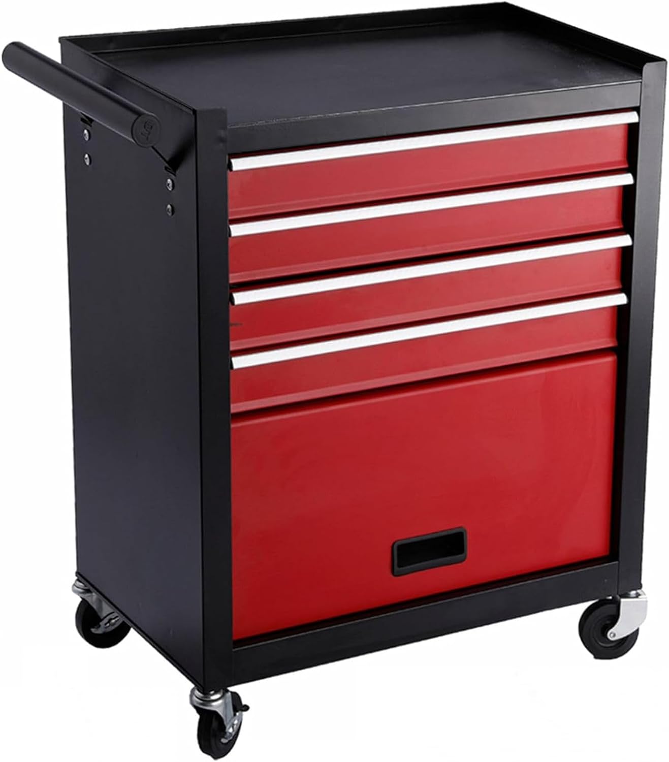 4 Drawers Rolling Tool Chest Cart. Tool Storage Cabinet with 4 Wheels.Tool Cabinet Trolley with Locking System and Drawer Liners.Tool Storage Cart for Garage,Workshop.Toolbox Cart-Red Black Plus