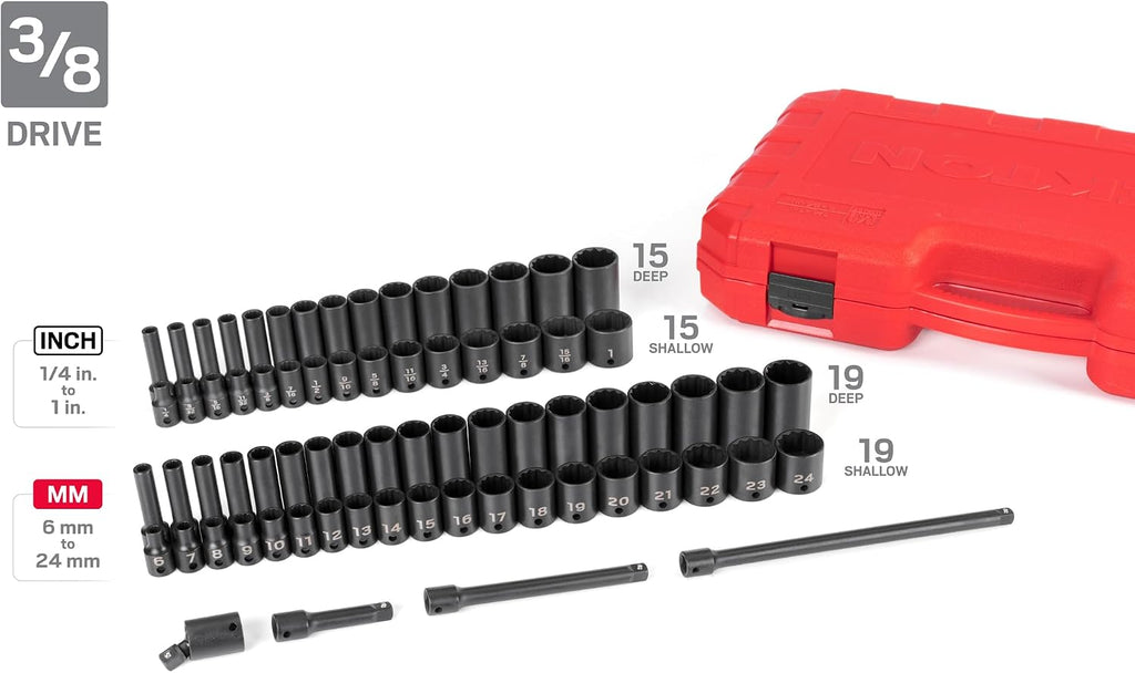 TEKTON 1/4, 3/8, 1/2 Inch Drive Shallow and Deep 12-Point Impact Socket Set with Cases, 211-Piece (5/32-1-1/2 in., 4-39 mm) | SID99404