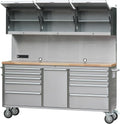 72' Stainless Steel Rolling Tool Chest with 11 Drawers + 3 Upper Cabinets, Large Lockable Storage Cabinet, Mobile Workbench with Wheels for Garage Workshop (1 × HTC7214W1)