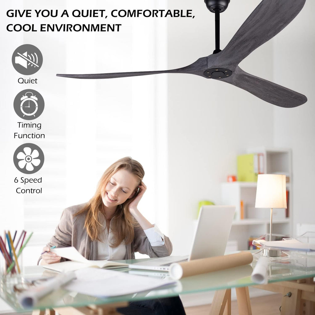 72 Inch Ceiling Fan No Light ，Wood Outdoor Ceiling Fans for Patios Living Room Gazebo Mid Century Modern Exterior Extra Large Ceiling Fan without Light with Downrod(Grey)