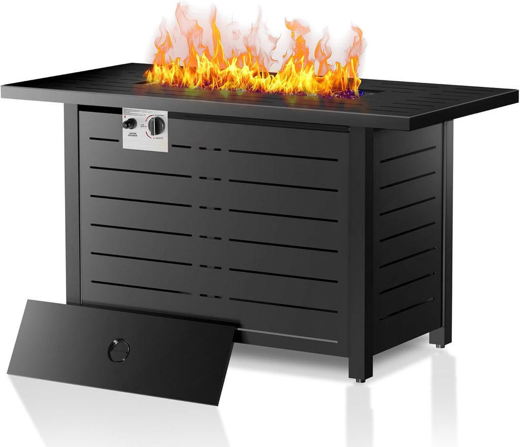 Electactic 43 Inch Propane Fire Pit, 3-in-1 Multi-Use Outdoor Fire Pit Table, 50,000 BTU Steel Gas Fire Pit with Lid & Lava Rock, Add Warmth and Ambience for Patio Deck Garden, Outdoor Gatherings
