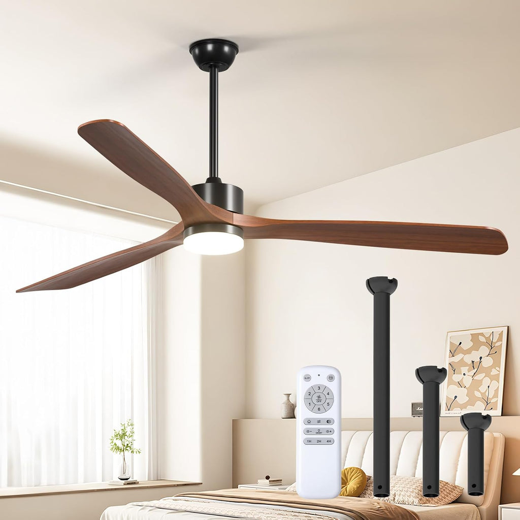 addlon 72 inch Ceiling Fans with Lights and Remote Control, Reversible, 3 Wood Blades, 6 Speeds, 3CCT Dimmable, Noiseless, Indoor/Outdoor Black Walnut Ceiling Fan for Bedroom Living Room Gazebo Patio