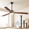 addlon 72 inch Ceiling Fans with Lights and Remote Control, Reversible, 3 Wood Blades, 6 Speeds, 3CCT Dimmable, Noiseless, Indoor/Outdoor Black Walnut Ceiling Fan for Bedroom Living Room Gazebo Patio