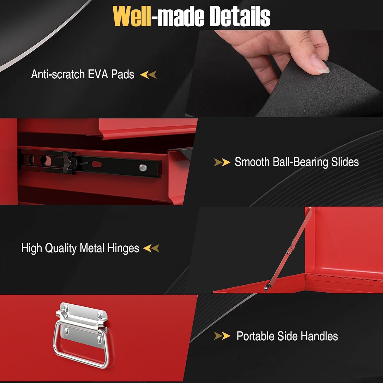 ERGOMASTER Steel Tool Box, 24'' Metal Tool Box with 6 Drawers, Lockable Heavy Duty Tool Chest Cabinet Storage Toolbox for Garage, Workshop, Repair Shop (Red-6 Drawers)