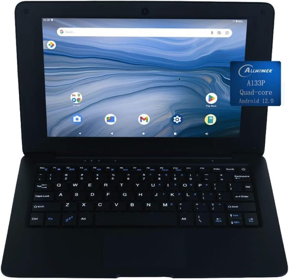 CHIBBS 10.1' Inch Kids Laptop Computer Powered by Android 12, Quad core Processor, 2gb Ram + 64gb ROM, Camera, Bluetooth, 2* USB, Wi-Fi- Black