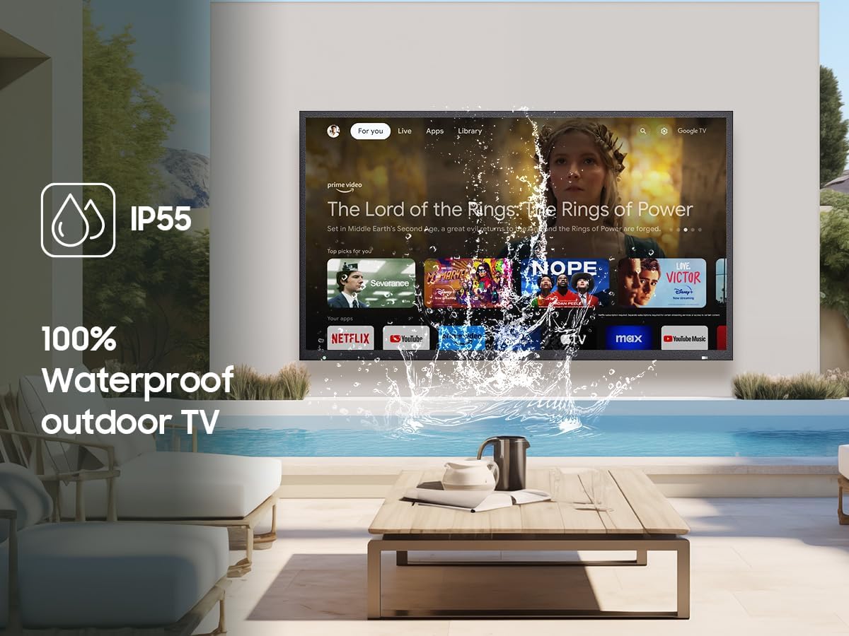 SYLVOX Deck Pro 2.0 43' Outdoor TV Bundle with Rolling Cart Stand – 1000 Nits, 4K UHD, IP55 Waterproof, Dolby Atmos, Google TV, Partial Sun Ready, Mobile Outdoor Entertainment