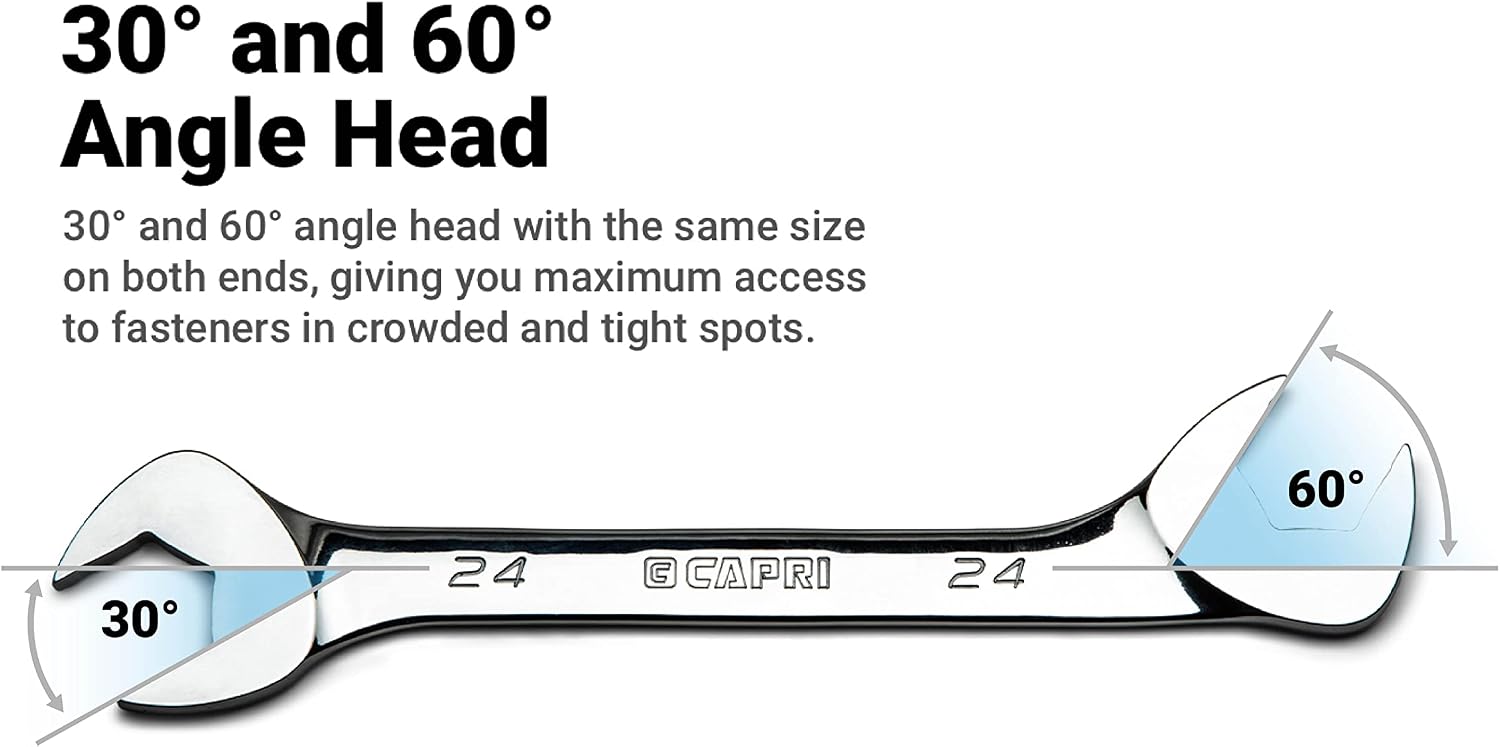 Capri Tools Angle Open End Wrench Set, 30° and 60° angles, 1/4 to 1 in. SAE, 13-Piece with Mechanic' Tray