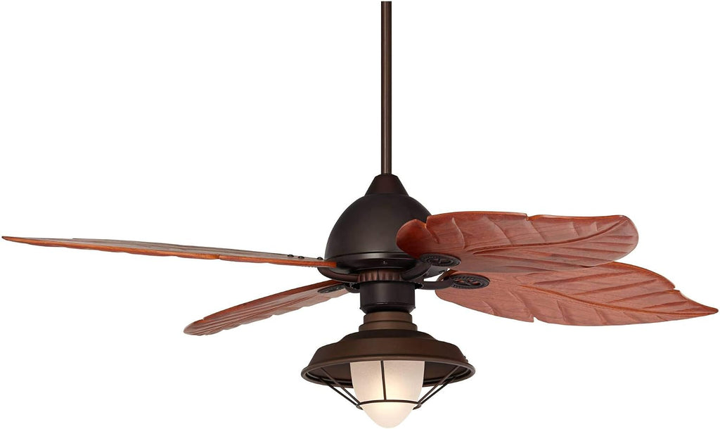 Casa Vieja 60' Casa Oak Creek Tropical Outdoor Ceiling Fan with LED Light Oil Rubbed Bronze Walnut Solid Wood Blade Frosted Glass Bowl Damp Rated for Cottage Core Patio Exterior House Porch Barn