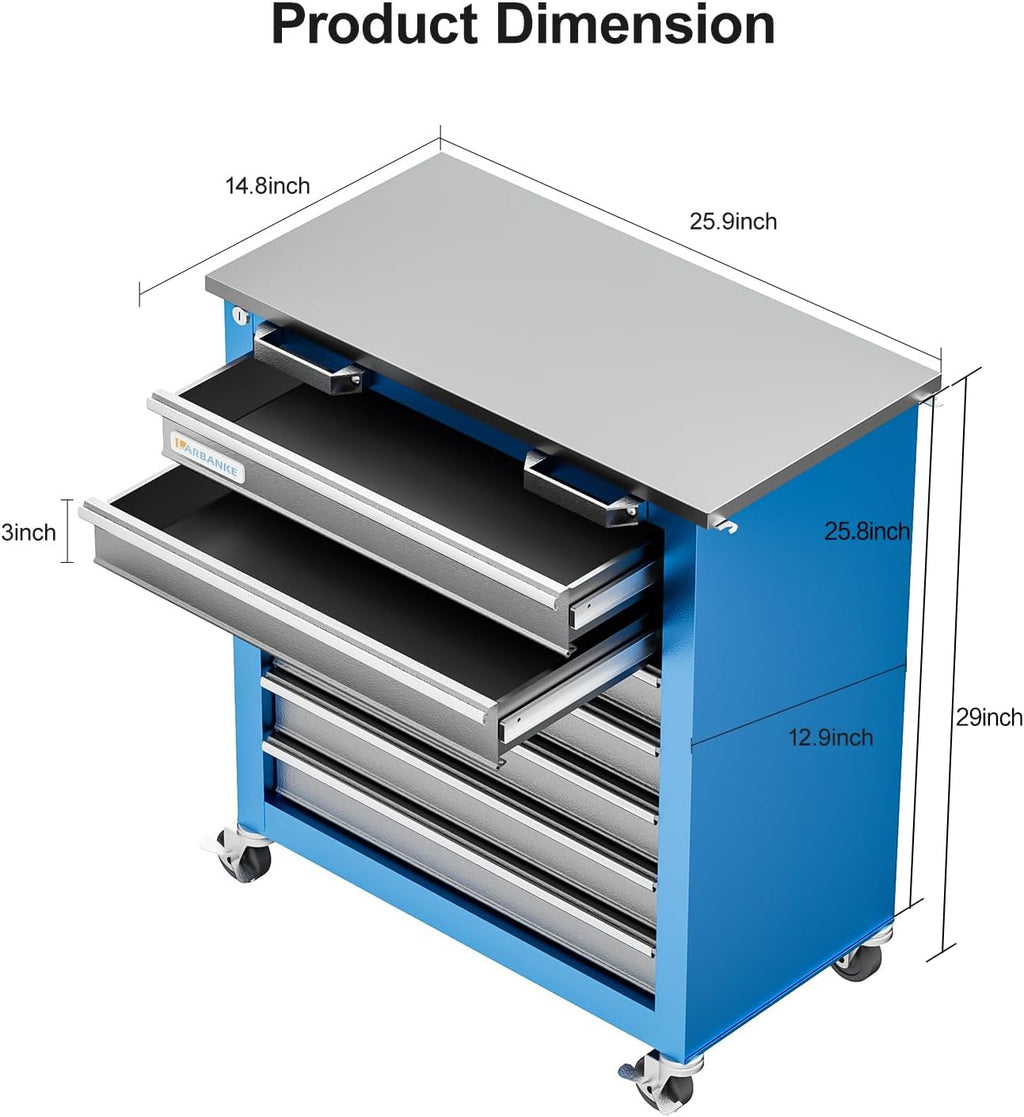 LARBANKE Tool Chest,7-Drawer Rolling Toolbox Chest,Rolling Tool Chest on Wheels with Keyed Locking System,and 4 Foot Pad,Tool Chet can be Combined Cabinet Set with 5-Drawer Tool Chest,for Garage