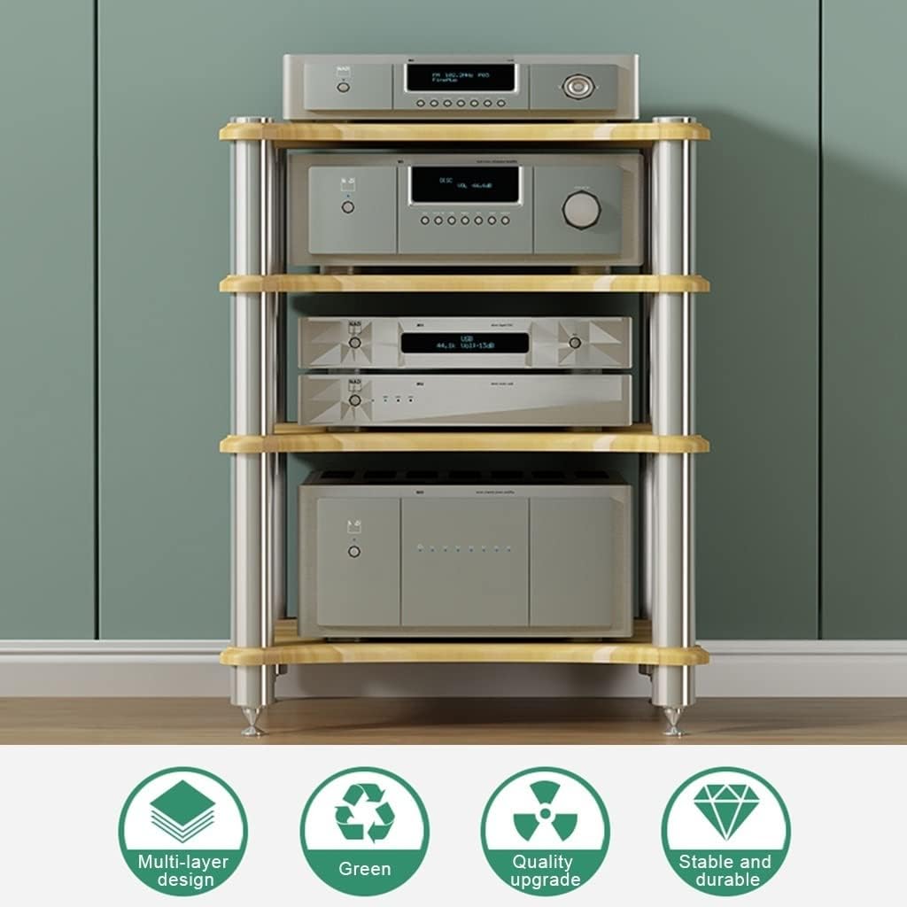 1/2/3/4-layer HiFi Audio Cabinet Audio Rack Video Components Cabinet with Shock-Absorbing Feet Stereo Equipment Gaming Consoles Streaming Devices (Color : Black, Size : 60 * 48 * 40cm(2Tier)