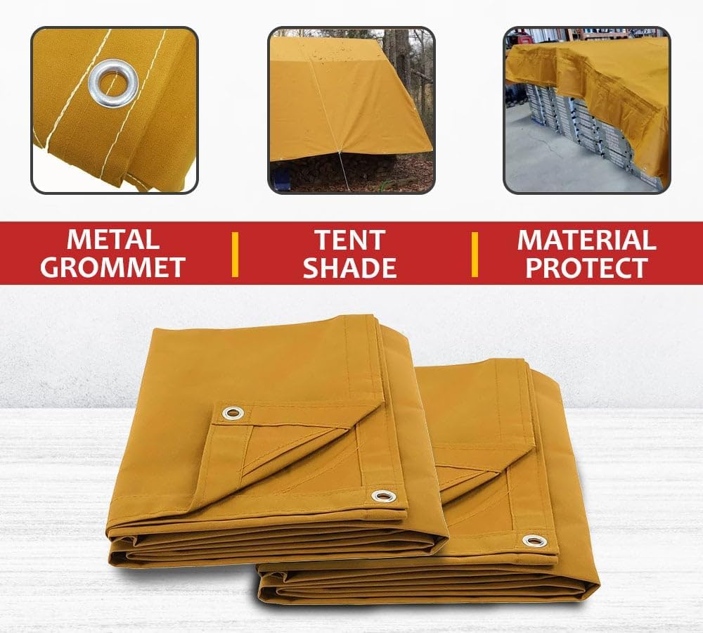 Mytee Products 20' x 40' Tan 12oz Canvas Tarp with Grommets - Water Resistant - Heavy Duty Canvas Tarps - Multipurpose Tarpaulin Cover for Canopy Tent, Roof, Camping, Semi Trucks & Cargo