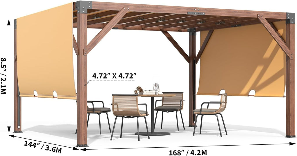 GarveeLife 12x14 FT Wooden Pergola, Cedar Wood Gazebo with Arched Roof, Outdoor Garden Shelter with Stakes Included, Patio, Deck, Backyard, Lawn