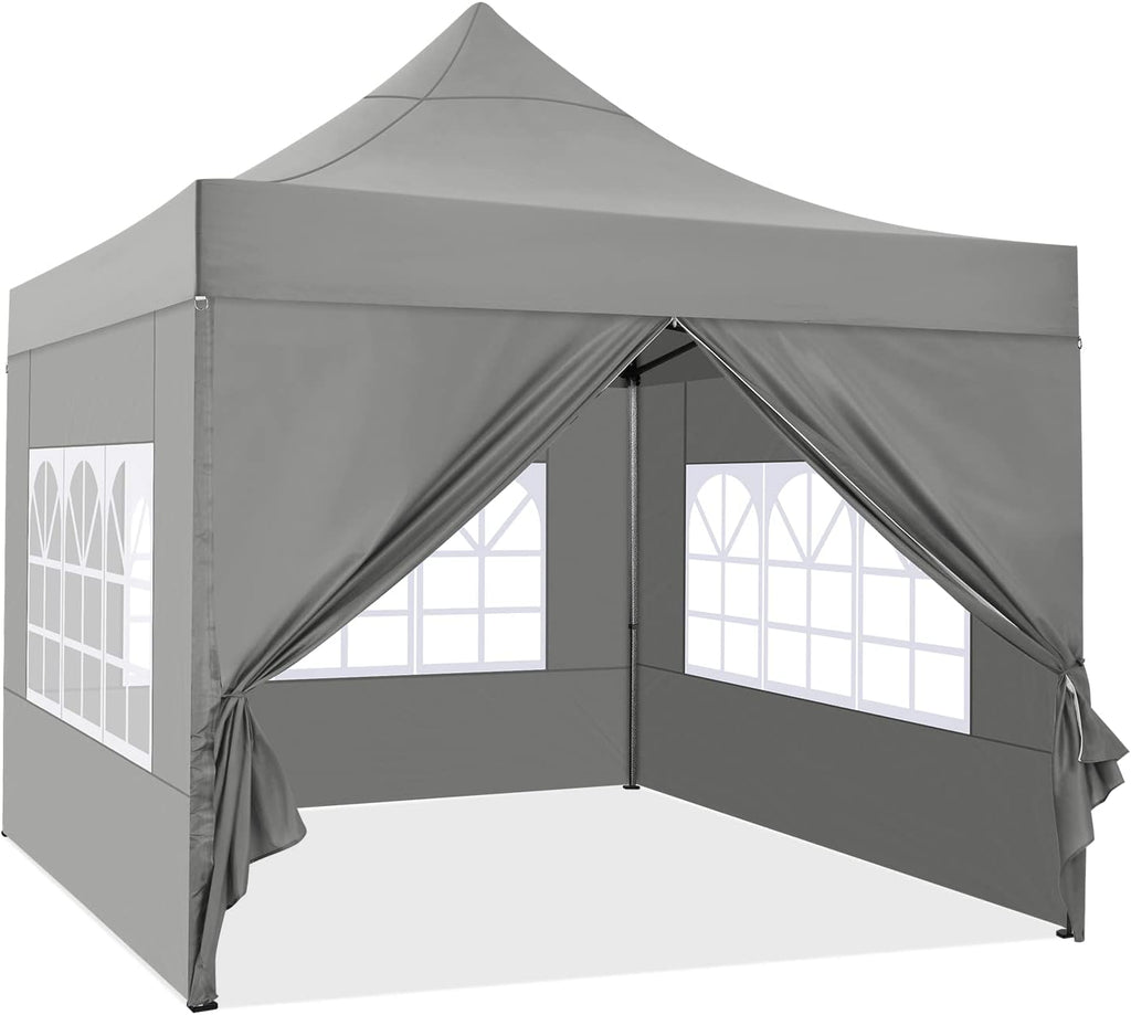 COBIZI 10x10 Pop Up Canopy Tent 10x10 Canopy with 4 Sidewalls Waterproof Heavy Duty Commercial Canopy Tent for Parties Outdoor Garden Gazebo, Carry Bag with Wheel(10x10ft, Gray)