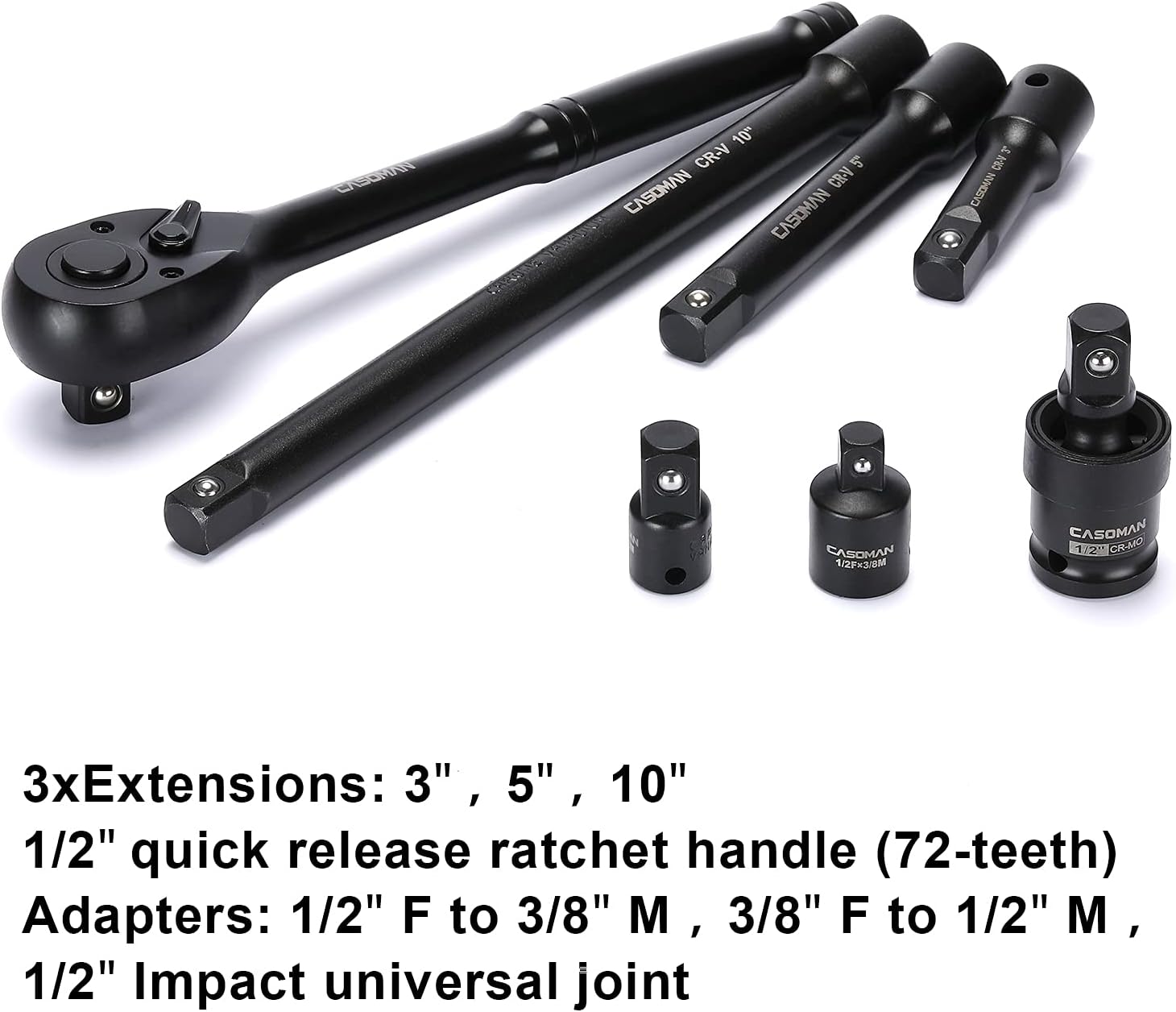 CASOMAN 1/2-inch 70 Pieces Impact Socket Master Set, SAE & Metric from 5/16'-1-1/4',8-24mm, Shallow/Deep Socket with Ratched Hand, Extension Bar and Adapters