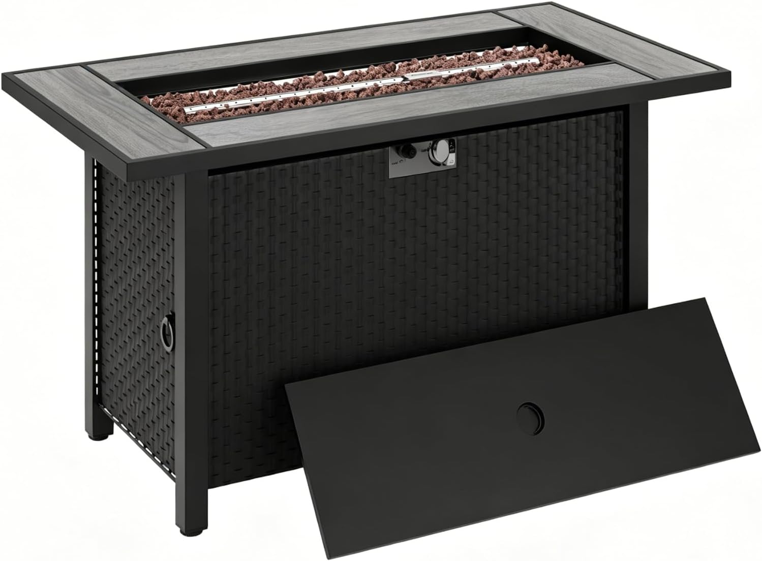 44 inch Propane Fire Pit Table, 50,000 BTU Outdoor Gas Fire Pit Table with Lid, Waterproof Cover, Rectangle Gas Firepit Table for Garden/Patio