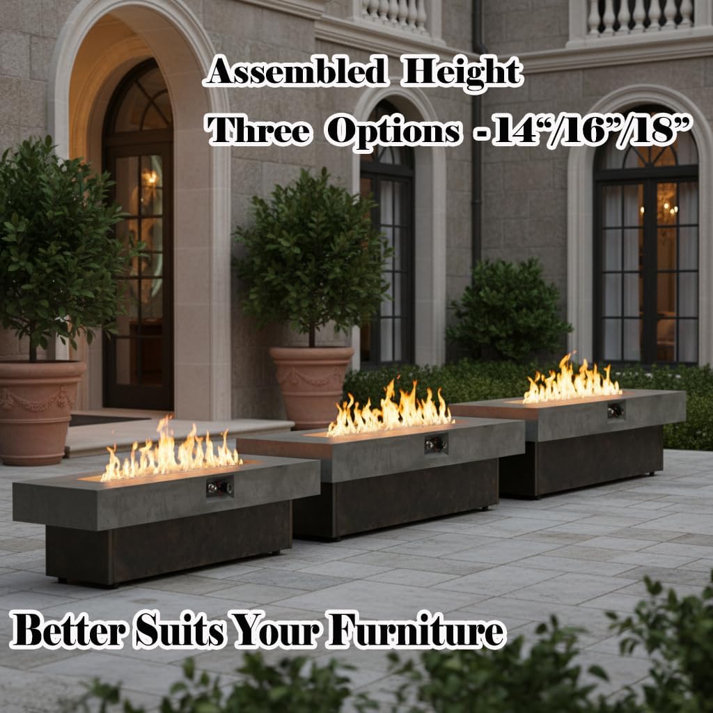 Outdoor Fire Pit Table Propane Gas Fire pits Outdoor Fireplaces 54'' Rectangular Firepit Table, 50,000 BTU Fire Table for Patio Set, Three Options of Assembled Hight Grey.