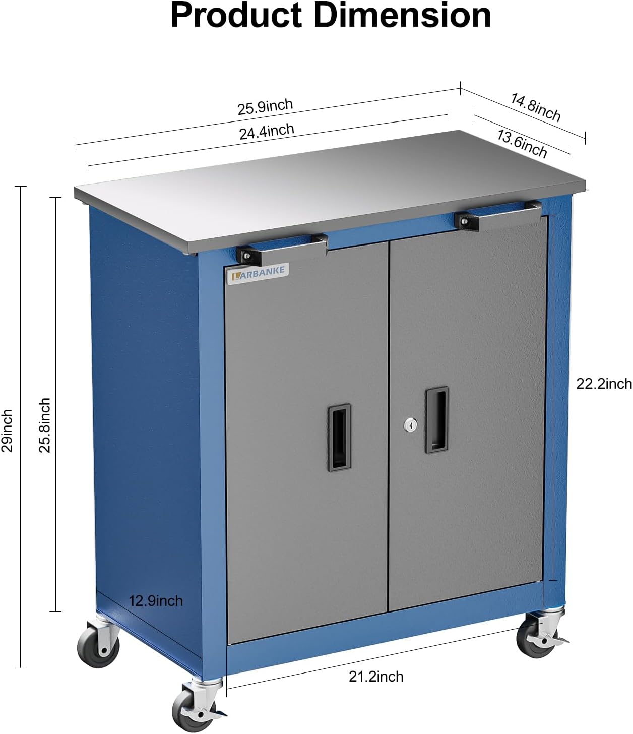 LARBANKE Tool Chest with Wheels and 4 Pad Feet,Tool Chest with 2 Doors and Adjustable Shelves,Lockable Steel Chest for Garage,Home and Office,can be Combined to Large Cabinet Set