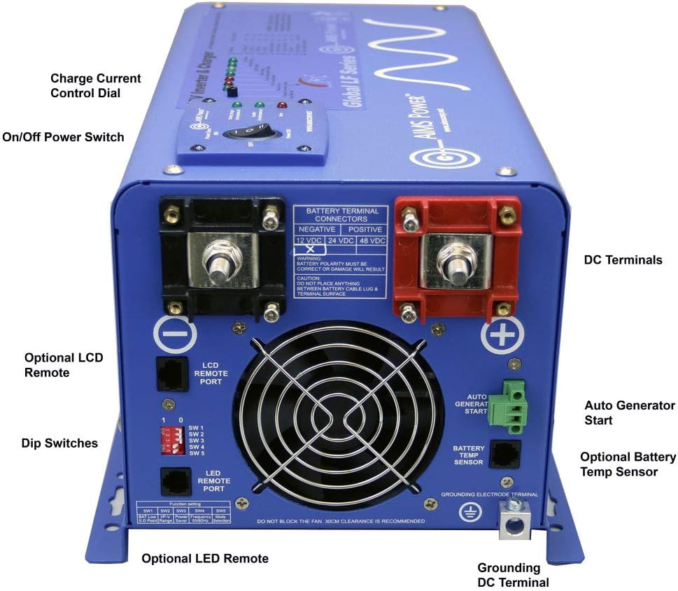 AIMS Power 6000 Watt 48 VDC Pure Sine Inverter Charger 120 & 240 Split Phase VAC Output 60A Charger 40A Transfer Switch PICOGF60W48V240VS