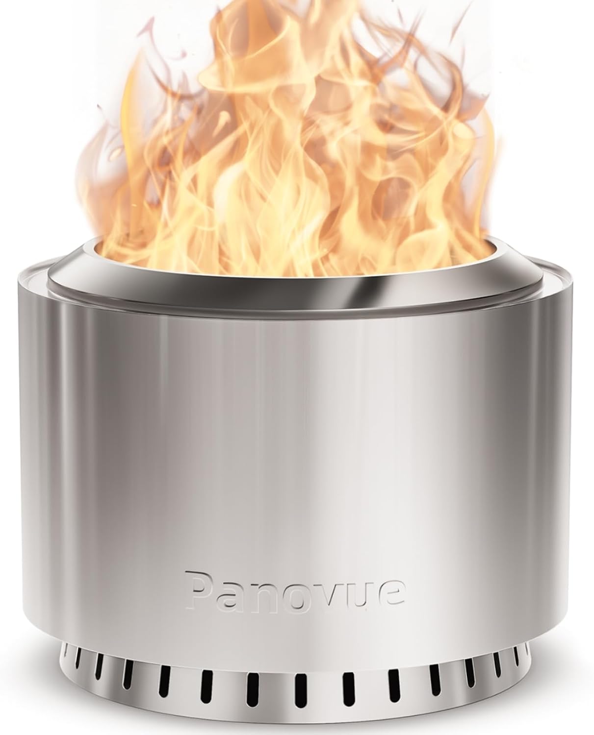 Panovue 22 inch Smokeless Fire Pit with Waterproof Cover, Stainless Steel Outdoor Smokeless Firepit, Wood Burning Fire Pits for Camping, Bonfire,Low Smoke Firepit for Outside[Slivery]