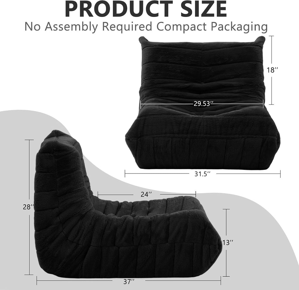 Bean Bag Chair for Adults, Giant Bean Bag Sofa Oversized Beanbag Chairs, Fireside Bean Bag Couch with High Density Sponge Filled Large Bean Bags Chair for Apartment Living Room Bedroom, Black