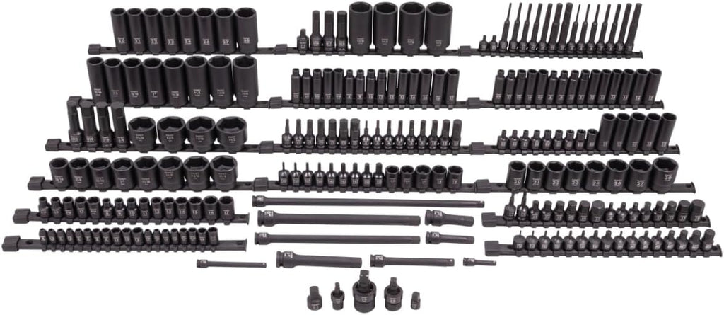 SUNEX 10222 1/4', 3/8' & 1/2' Drive SAE & Metric 6 Point Standard & Deep with Star (E and Tamperproof), Triple Square, & Hex Bit, 222-Piece