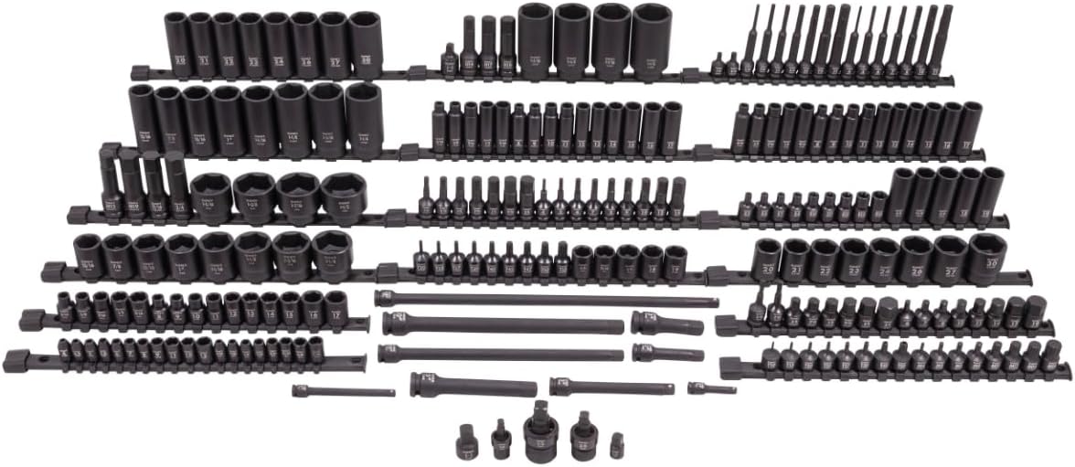 SUNEX 10222 1/4', 3/8' & 1/2' Drive SAE & Metric 6 Point Standard & Deep with Star (E and Tamperproof), Triple Square, & Hex Bit, 222-Piece