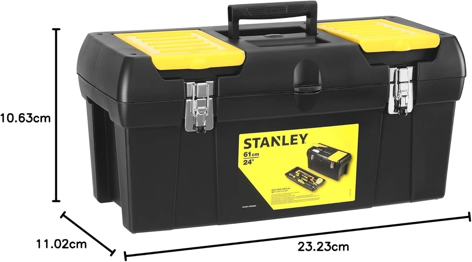 STANLEY Toolbox with Metal Latch, 2 Lid Organisers Portable Tote Tray for Tools and Small Parts, 24 Inch, 1-92-067