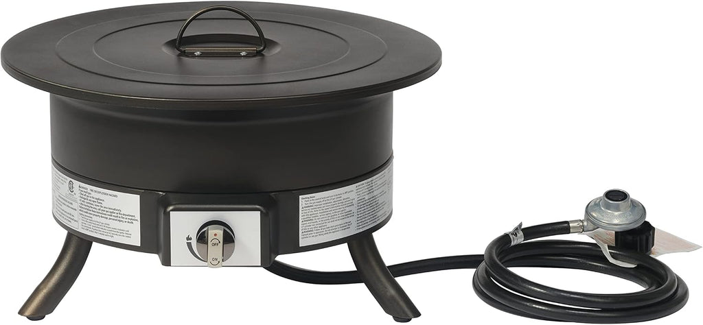 Amazon Basics Portable Propane Fire Pit, 19 inch Round Gas for Patio, 55,000 BTU, Carry Strap, Heat, Warmth and Ambience