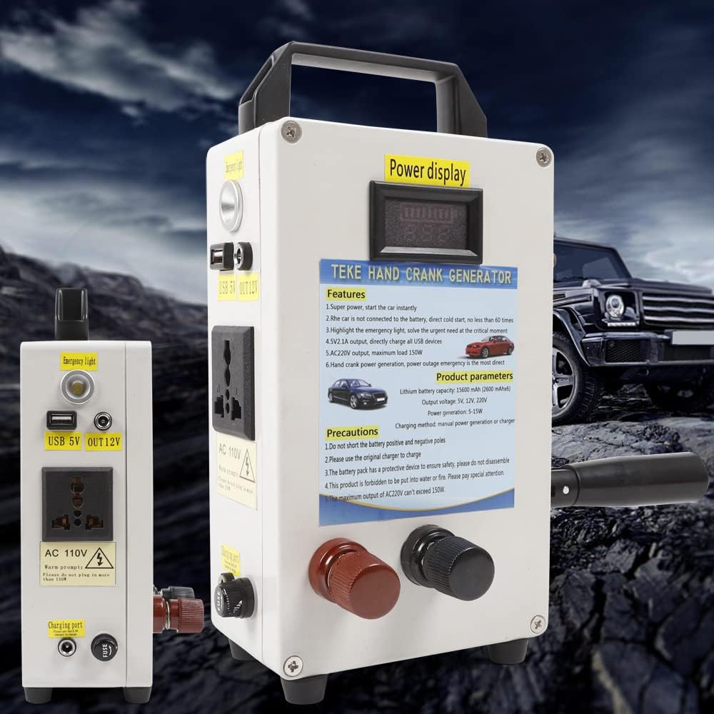 Hand Crank Charger Generator Portable Power Station with Charging and Firewire Clamp, 150W Manual Power Supply Emergency Charger for Camping Outdoor Mobile Phone Computer Charging(TK-150W-S)