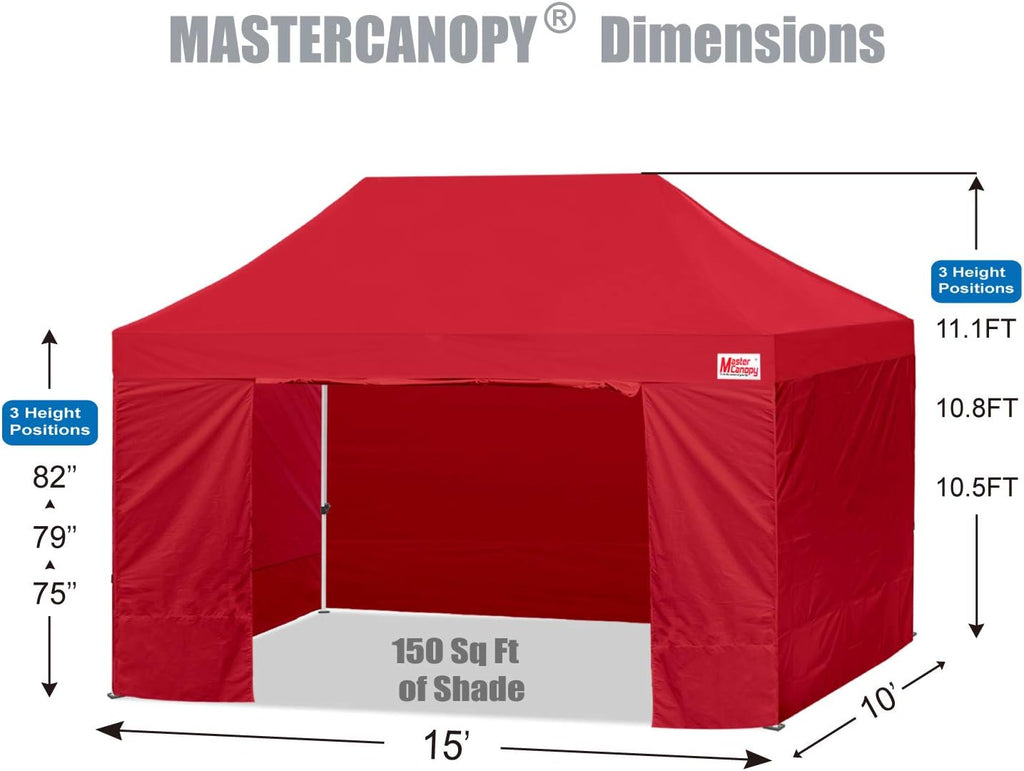 MASTERCANOPY Pop-up Canopy Tent Commercial Instant Canopies with 4 Removable Side Walls and Roller Bag, 4 SandBags (10x15, Red)