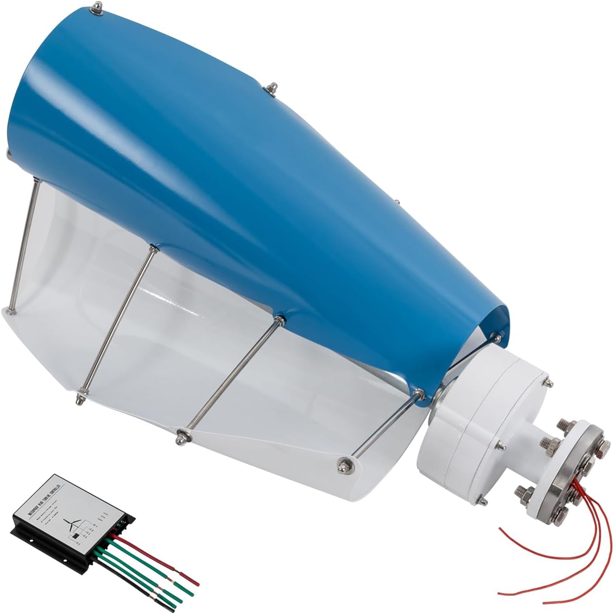 Vertical Axis Wind Turbine 500W 12V Permanent Magnet Generator 2-Blades For Home, Corporate And Industrial W/Controller, Blue&White