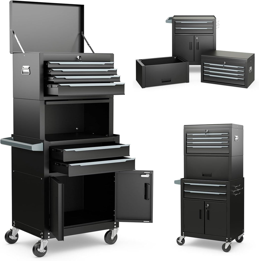 ERGOMASTER Large Rolling Tool-Chest Dentproof with 6 Drawers Heavy Duty Tool-Cabinet on Wheels Lockable and Lock System for Garage Workshop(28 x 13 x 53''-Black)
