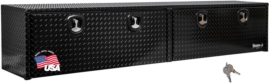 Buyers Products 1721561 Black Aluminum Diamond Tread Topsider Truck Box With Drop Door, 96x13x16 Inch, Weather Resistant, Locking Compression Latch, No Drill Install, Made in USA