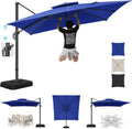 Hoteel 10ft Patio Umbrella Heavy Duty Aluminum Windproof & Shade Provision Outdoor Cantilever Double Top Offset Large Umbrella with 360°Rotation for Patio Pool Deck Gazebo, Dark Blue