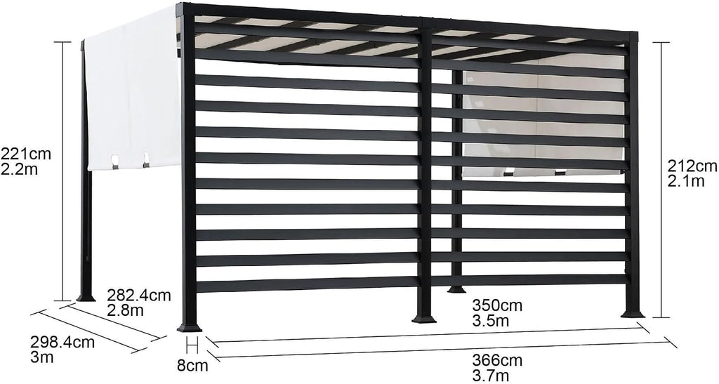 SUNJOY Outdoor Pergola 10 x 12 ft. Steel Pergolas with White Adjustable Shade and Privacy Screen for Backyard, Garden Activities