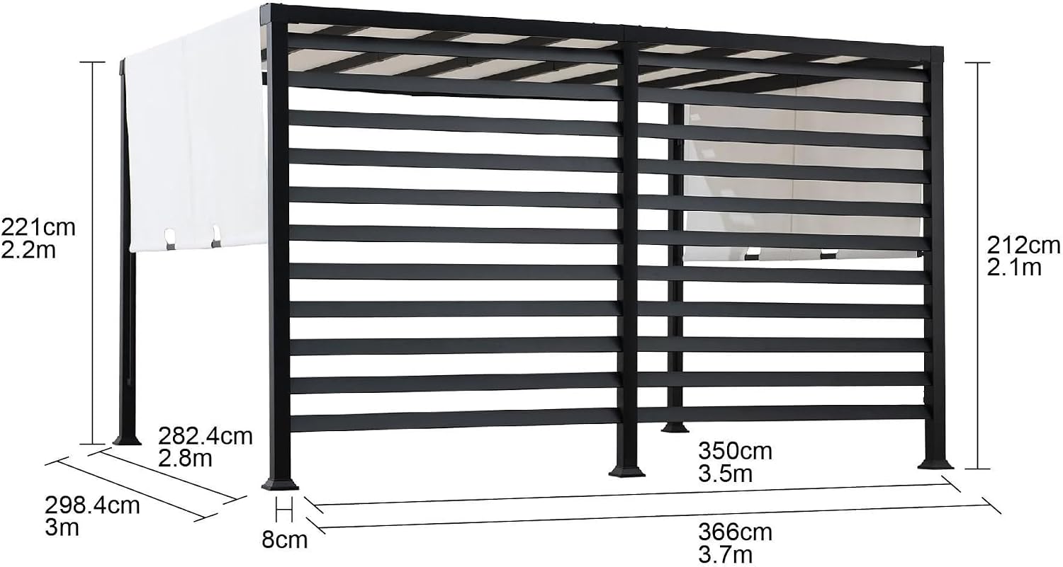 SUNJOY Outdoor Pergola 10 x 12 ft. Steel Pergolas with White Adjustable Shade and Privacy Screen for Backyard, Garden Activities