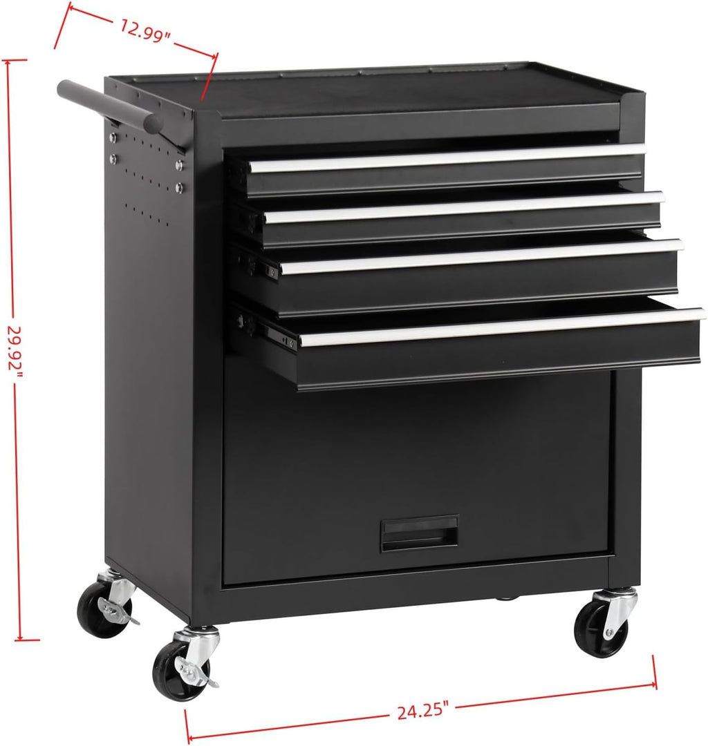 Tool Chest, 4-Drawers Rolling Tool Box with Workbench, Wheels & Handle, Large Space Mechanic Tool Cart, Suitable for Garages, Warehouses, Workshops, Repair Shops, Capacity 450lbs, Black