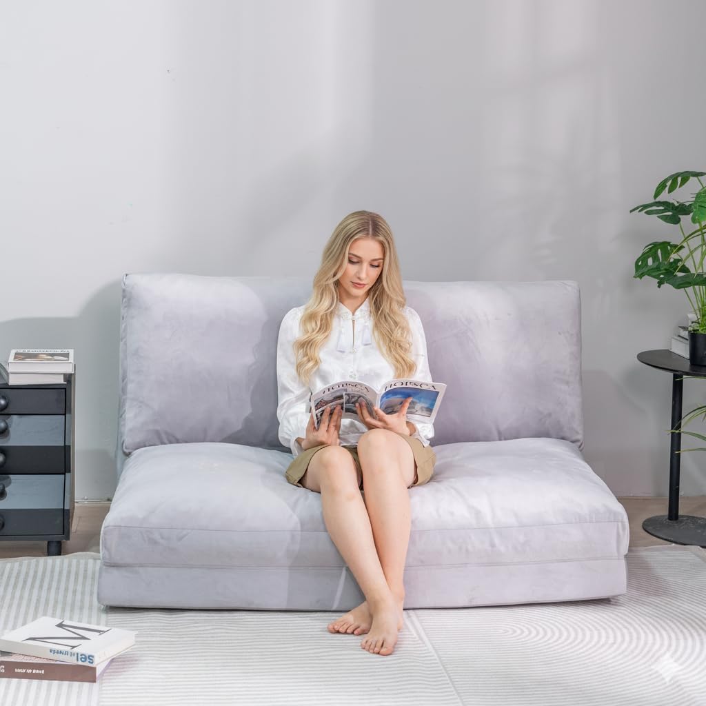 Cvortll 4-in-1 Folding Sofa Bed, Memory Foam Bean Bag Chair, Large Convertible Couch, Floor Foldable Sofa for Bedroom, Living Room, Apartment (Grey-Large)