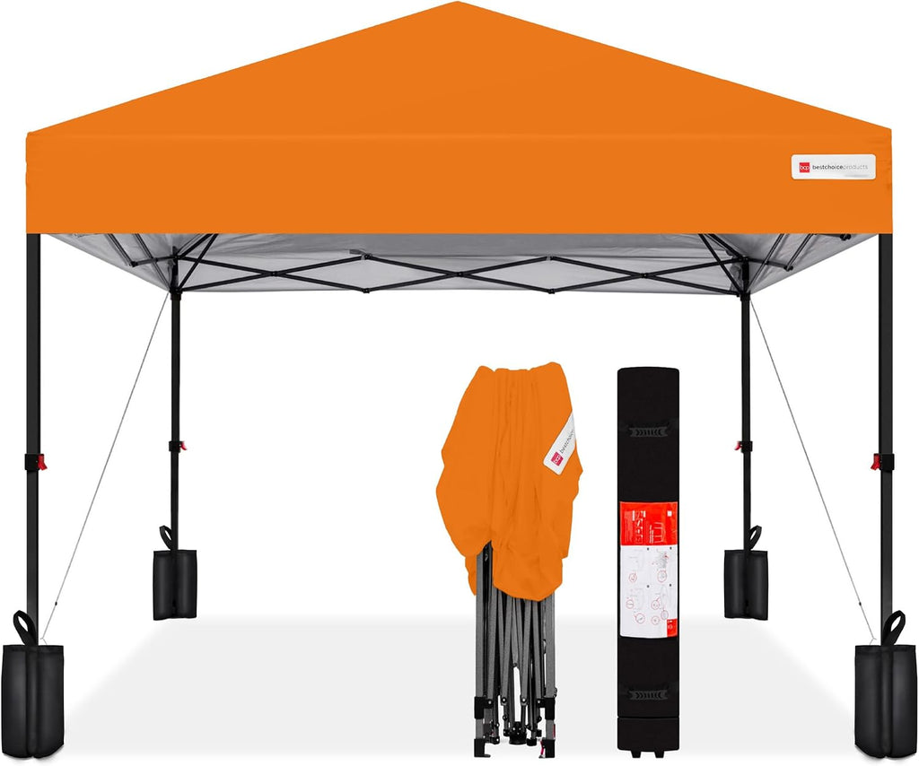 Best Choice Products 12x12ft Pop Up Canopy Tent, Outdoor Shade, 1 Person 1 Minute Set Up, Carry Case, 4 Weight Bags - Orange