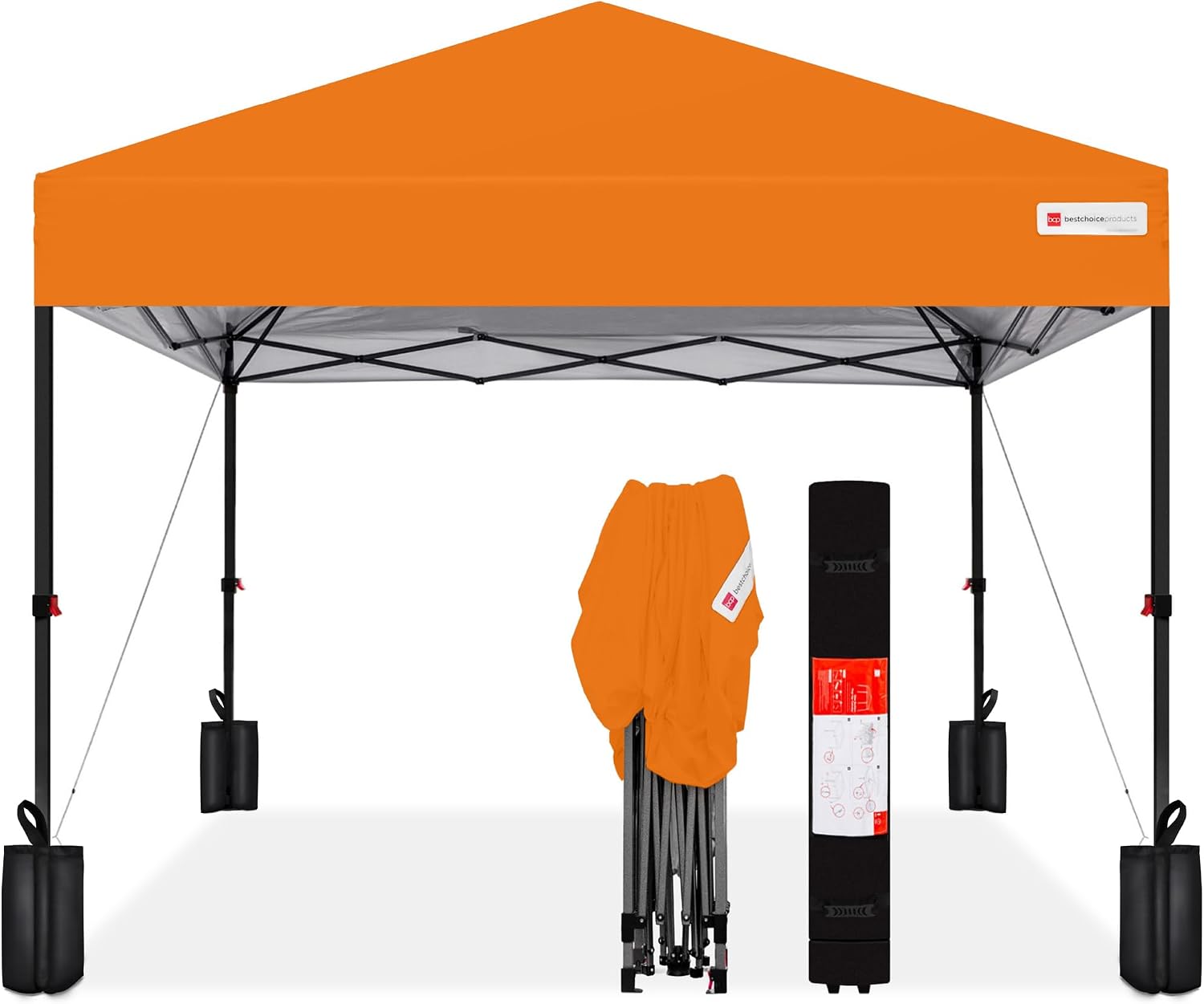 Best Choice Products 12x12ft Pop Up Canopy Tent, Outdoor Shade, 1 Person 1 Minute Set Up, Carry Case, 4 Weight Bags - Orange
