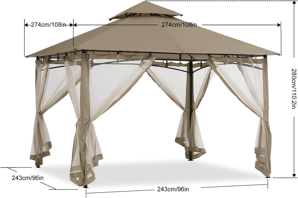 ABCCANOPY Gazebos for Patios 8x8 - Outdoor Steel Frame Gazebo with Mosquito Netting for Lawn Backyard Garden Deck (Khaki)