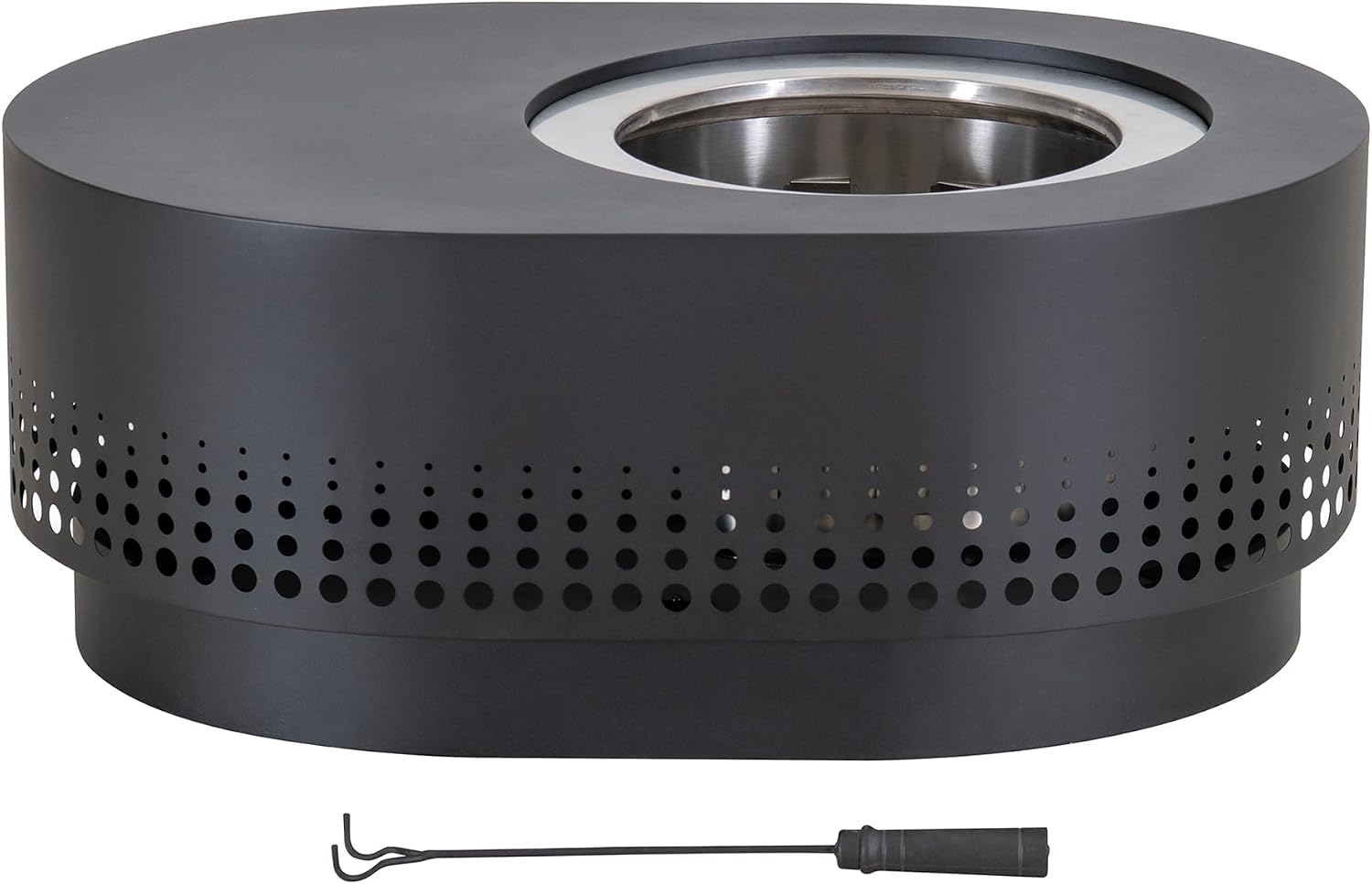 SUNJOY Smokeless Fire Pit with Table Top, 38-Inch Oval Firepit for Outdoor, Stainless Steel Wood Burning Fireplace w/Removable Ash Pan, PVC Cover and Fire Poker, Ideal for Camping, Backyard, Black