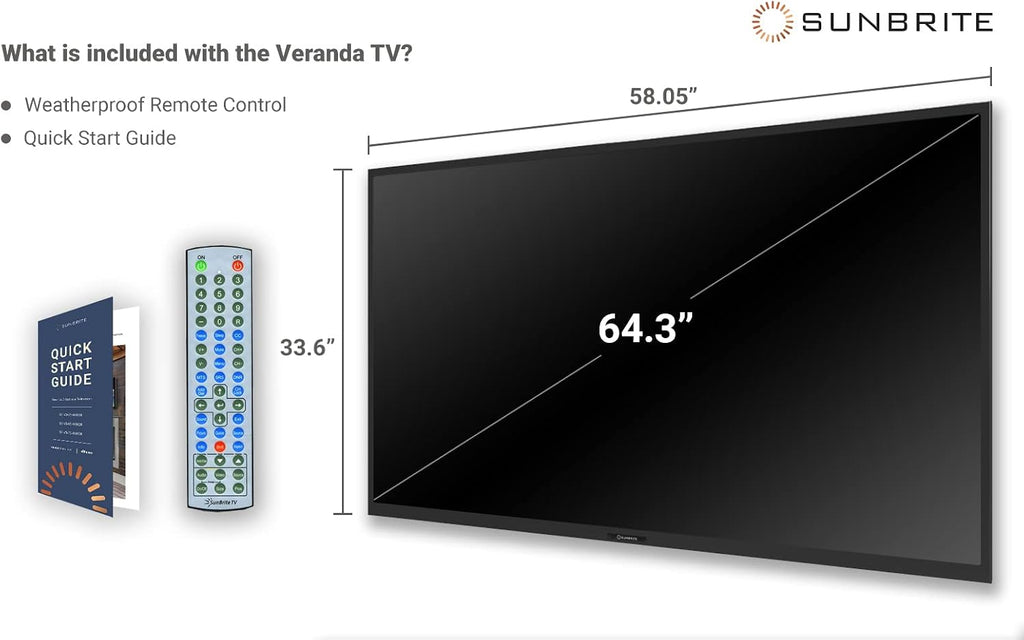 SunBrite Veranda 2 Series 65-inch Full Shade Outdoor TV | 4K Ultra HD HDR LED Weatherproof Television - Direct Lit LED Screen with All-Weather Remote (SB-V-65-4KHDR-BL)