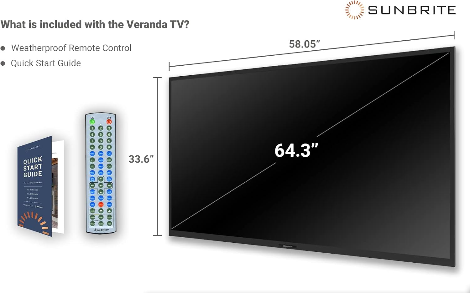 SunBrite Veranda 2 Series 65-inch Full Shade Outdoor TV | 4K Ultra HD HDR LED Weatherproof Television - Direct Lit LED Screen with All-Weather Remote (SB-V-65-4KHDR-BL)