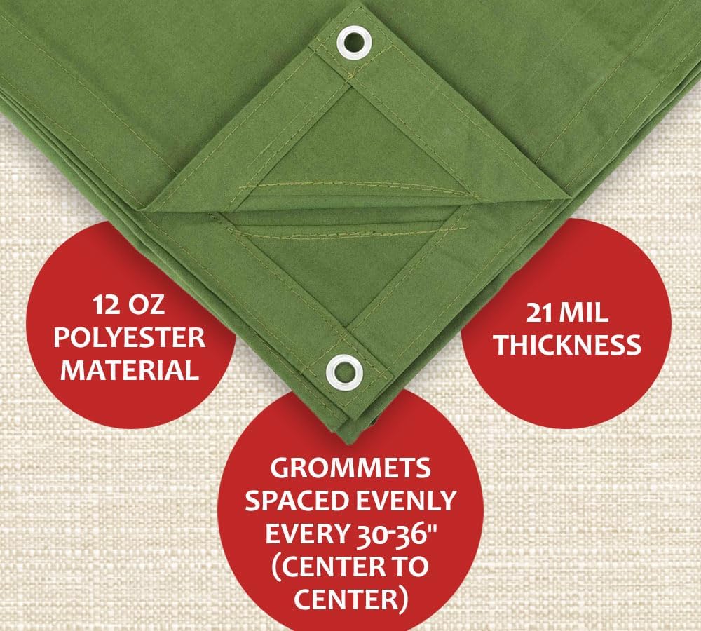 Mytee Products 20' x 20' Green Canvas Tarp 12oz Heavy Duty Water Resistant